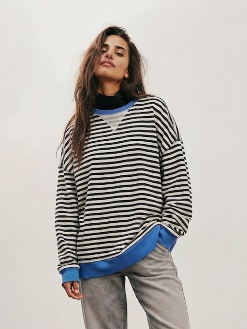 Free People Classic Striped Oversized Crewneck NWOT